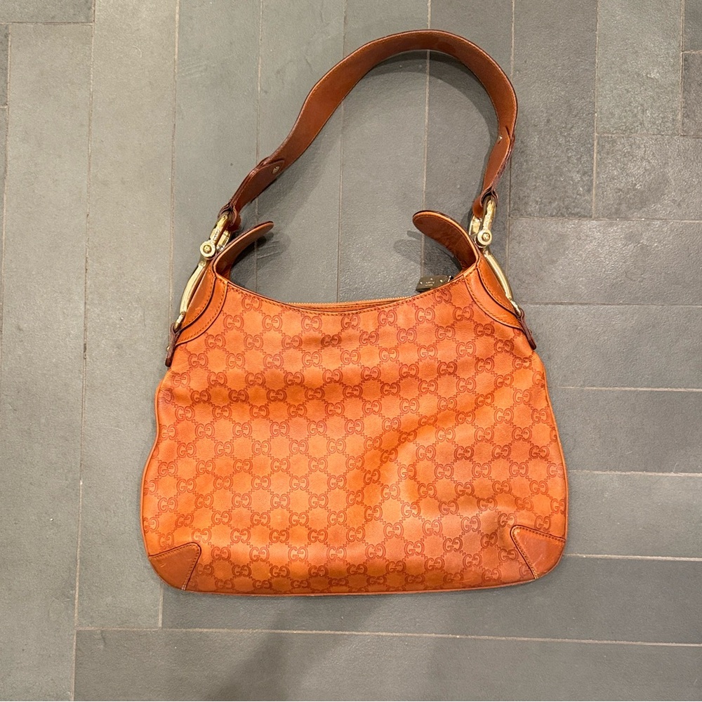 Gucci brown Leather embossed Shoulder Bag- RARE
